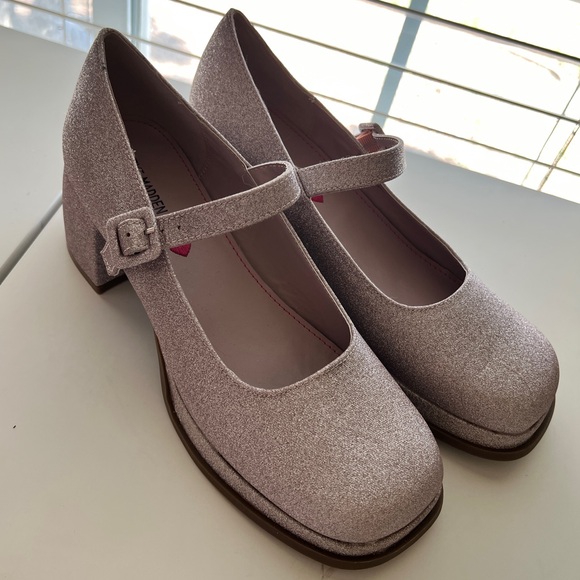 Steve Madden Size 7 Pink Glitter Block Heels Mary Jane JDrama - Picture 4 of 14